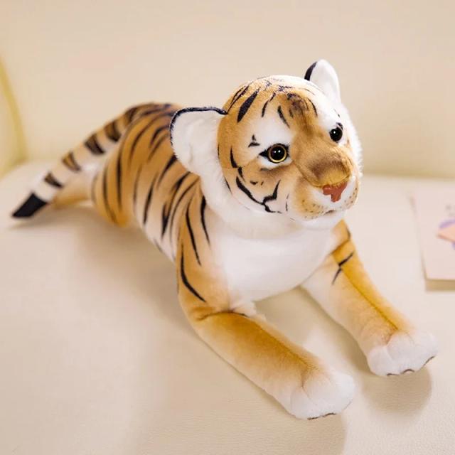 Tigre e Leopardo de Pelúcia de 50cm - Brinquedos Realistas para Crianças, Presentes para Aniversário com Simulação de Animais Selvagens