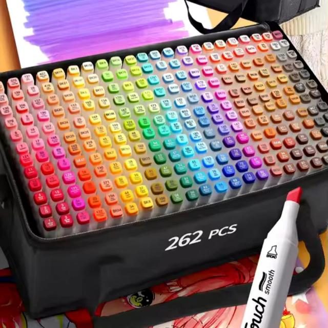 262 cores marcadores de ponta dupla conjunto de caneta pincel pintura iluminador arte álcool desenho marcadores para ilustração escola fornecida
