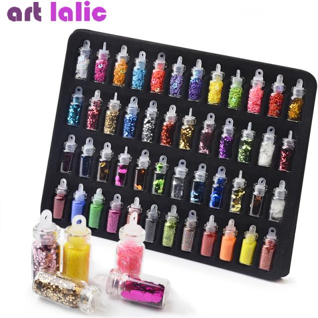 Conjunto Completo de 48 Frascos de Glitter para Unhas com Strass, Pérolas e Flocos para Manicure DIY