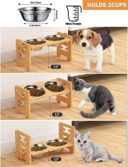 Tigelas para cães com suporte de bambu, ajustável inclinado, levantado, filhote de cachorro, gato, comida, água, suporte, alimentador de animais, acessórios - Image 2