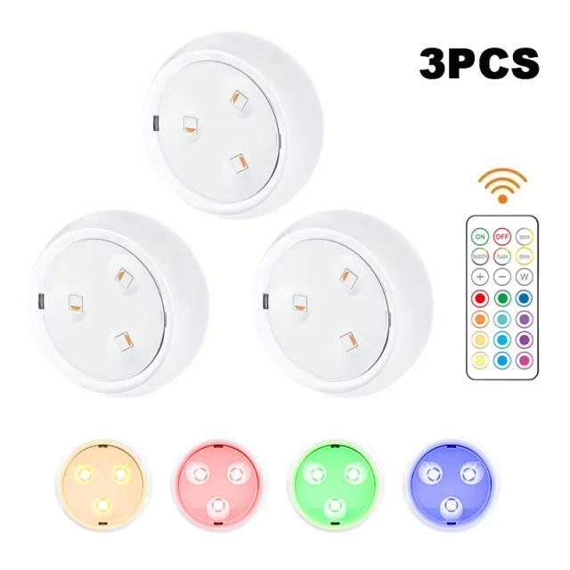 Luz LED RGB Sem Fio para Gabinete com Controle Remoto, Ideal para Quarto e Cozinha
