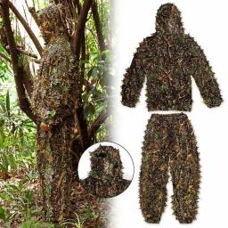 Terno de caça secreto para exterior, Ghillie Suit, Roupas de camuflagem, Folhas de treinamento na selva, Calças com capuz - Image 1