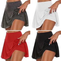 Verão feminino esportes tênis dança fitness saias curtas de secagem rápida sólida cintura alta acima do joelho dupla camada mini saias de golfe - Image 2