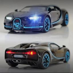 Bugatti Chiron Alloy Sport Car Toy, Metal fundido, veículos em miniatura com luz sonora, puxar brinquedos colecionáveis, 1:32 - Image 1