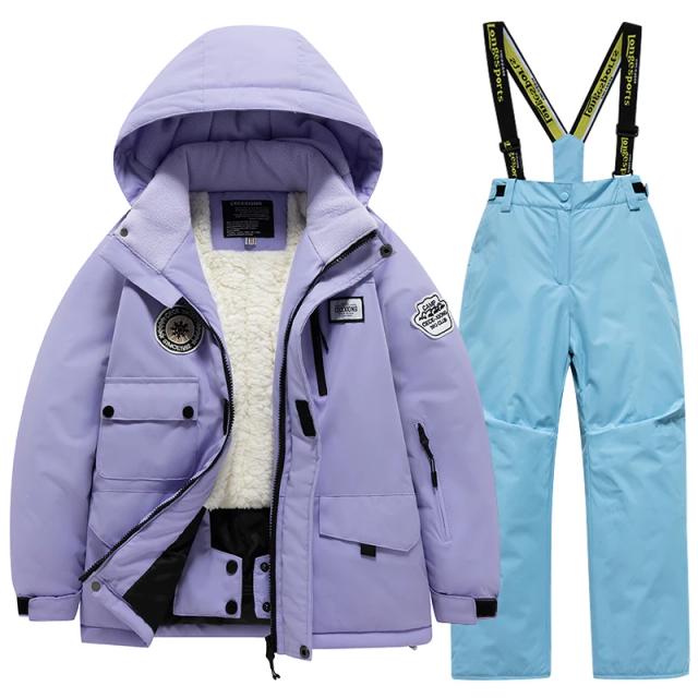 Conjunto de Esqui Infantil Impermeável e Quente para Meninos e Meninas