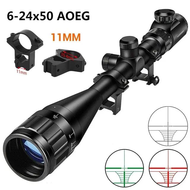6-24x50 aoe caça riflescope escopo óptico vermelho verde iluminado 11/20mm ferroviário para rifle de ar óptica caça airsoft rifle scope