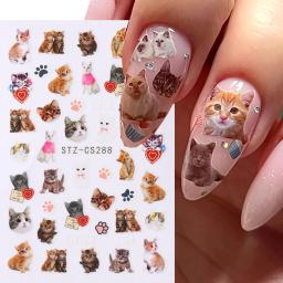 Auto-adesivas Nail Art Adesivos, 3D Cartoon Rabisco alívio, bonito filhote de cachorro Kitty e Star Manicur, cão adorável, gato, coelho animal, coreano - Image 3
