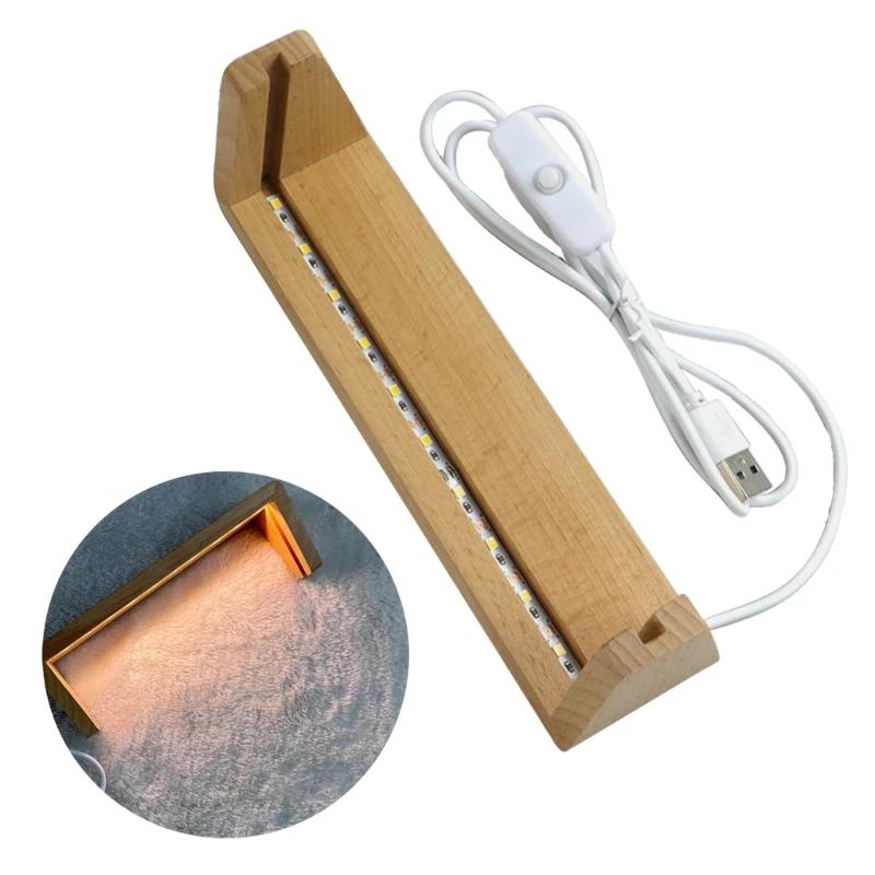 Led base de madeira suporte de exibição em forma de u quadro arte luzes exibir pedestal luz quente suporte de lâmpada com cabo usb fácil de usar - Image 1