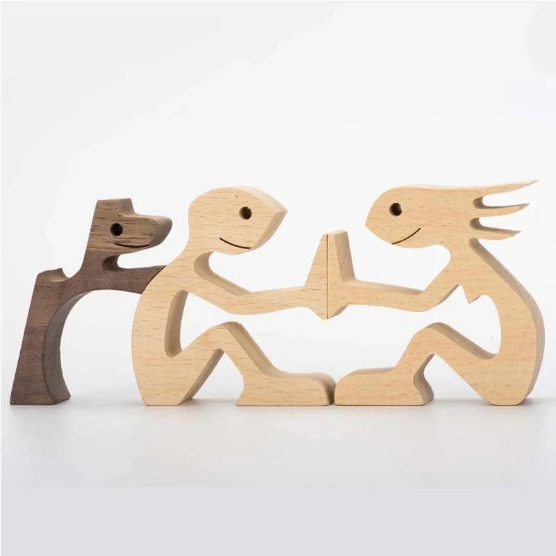 Handmade madeira cão e gato estatueta, gravura livre, personalizado, personalizado, humano, artesanato criativo, ornamento, decoração presentes para o seu cão - Image 1