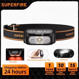 Superfire mini recarregável poderoso farol usb de alta potência led à prova dwaterproof água cabeça lâmpada sensor tocha trabalho luz frontal - Image 1