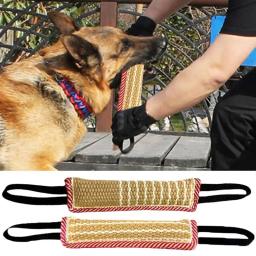 Almofada de mordida de juta para cães, Rebocador, Equipamento de treinamento, Jogo interativo, Brinquedo Mastigação Difícil, Cão grande, 2 alças fortes - Image 1