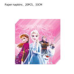 Disney-Artigos para festas temáticas congeladas, talheres descartáveis, copos de papel, guardanapos, placas, faixas, Elsa e Anna, rosa, decoração de aniversário - Image 5