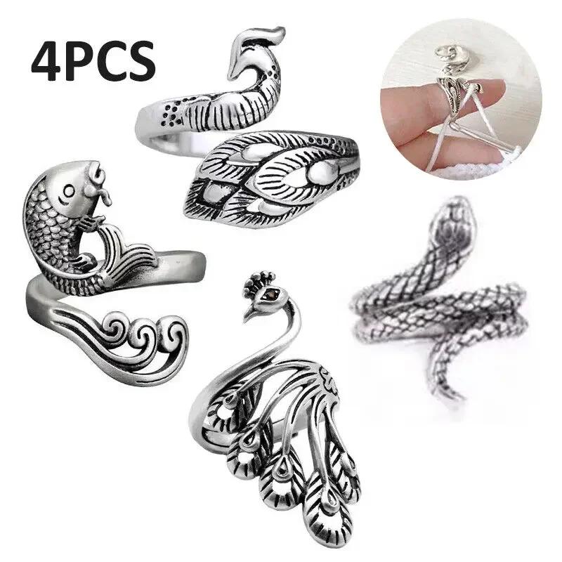 4/8x diy artesanal tricô anel loop crochê dedo dedal fio guias ajustável aberto ferramenta de dedilhado com fio artefato de lã - Image 1