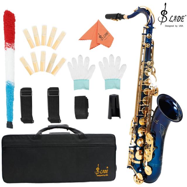 SLADE Saxofone Tenor Bb Azul Ouro Chave B Flat