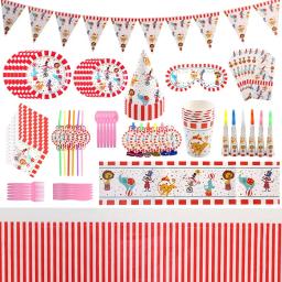 Decorações de festas temáticas de circo, animais listrados, talheres descartáveis, prato de papel, copo de papel - Image 1