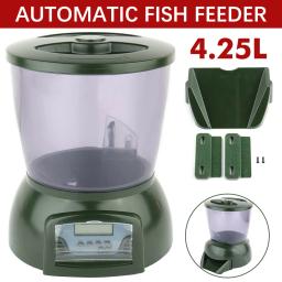 Alimentador automático de peixes com LCD Digital, 4.25L Tanque, Alimentador de peixes, Fish Food Dispenser, adequado para lagoas ao ar livre e Tan - Image 1