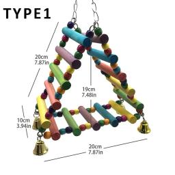 Papagaio de madeira pendurado arco-íris escalada escada brinquedo com sinos gaiola pássaro acessórios para grandes pequenos pássaros - Image 5