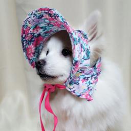 Cão Chapéu com Orelha Buracos para Proteção Solar Ao Ar Livre Floral Dog Cap Feminino Verão Pet Viseira Sunbonnet Ajustável para Menina Puppies - Image 2