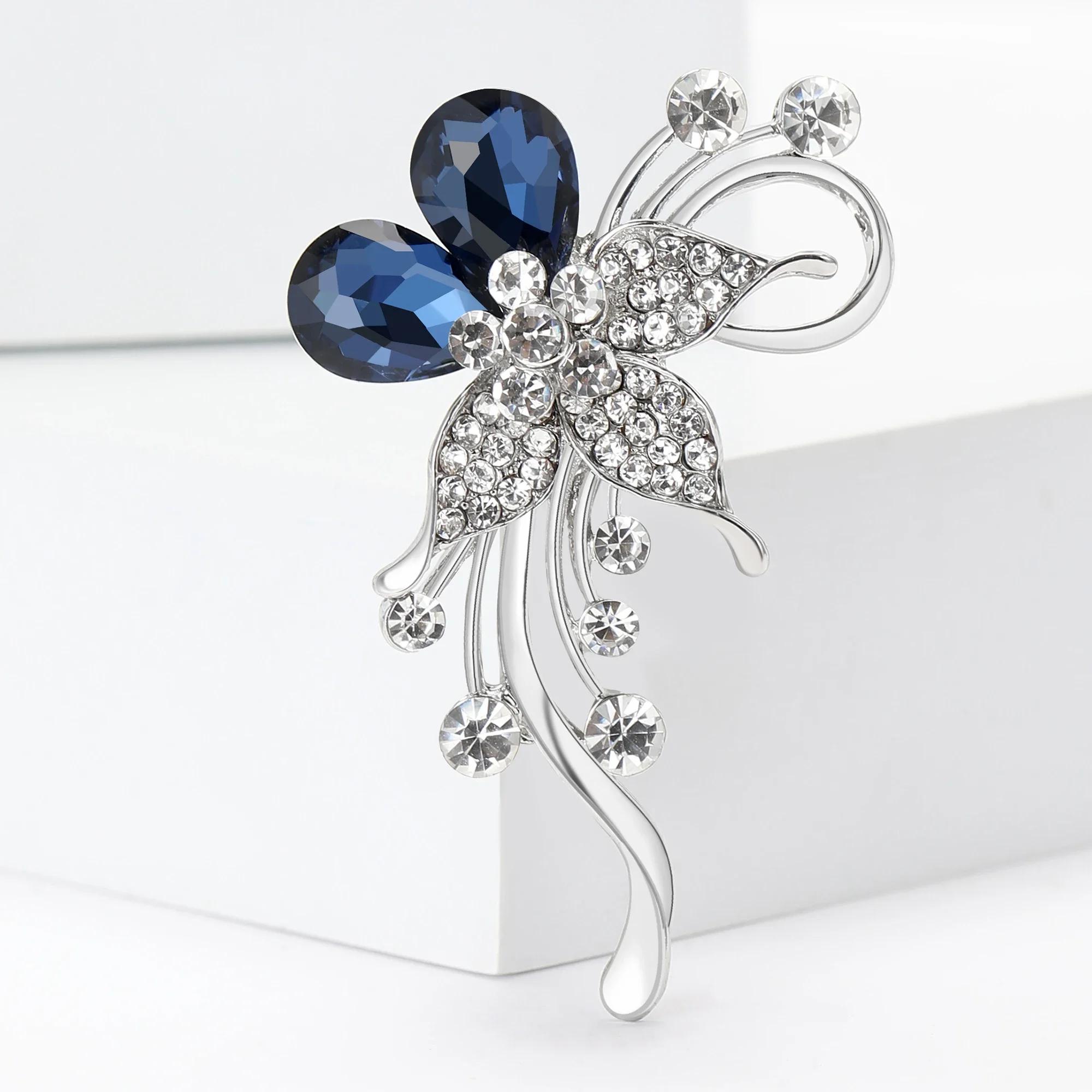 Broches de flores de strass para mulheres, violetas unissex alfinetes, 2 cores, festa de escritório, acessórios amigos, presentes - Image 1