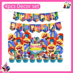 Disney-Decoração De Festa De Aniversário Do Tema De Dentro Para Fora, Louça, Balão, Copo, Prato, Fundo De Banner, Fontes Do Partido - Image 5