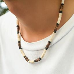 Moda masculina verão praia contas de madeira surfista colar simples geométrico tribal étnico artesanal corrente steampunk masculino jóias presente - Image 3