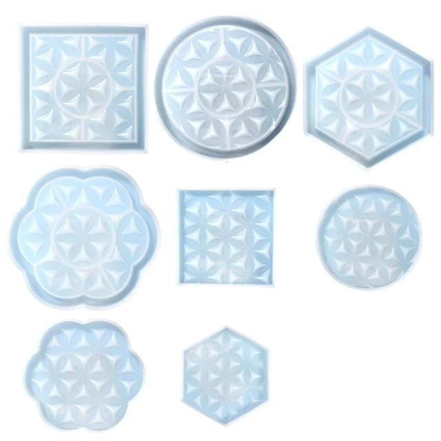 Conjunto de 8 Moldes de Silicone para Coasters e Bandejas: Formas Redondas, Quadradas e Hexagonais com Textura Retro para Frutas e Doces