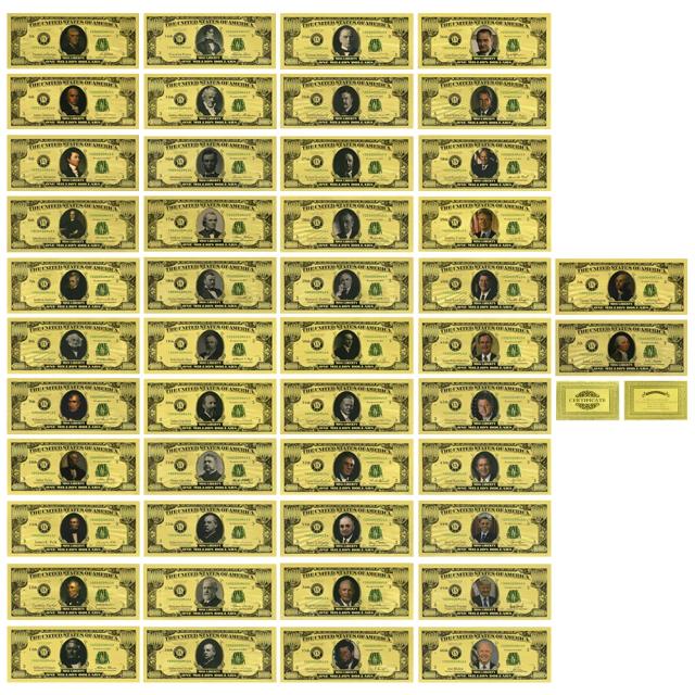 Coleção Completa de Notas de Ouro dos Presidentes dos EUA: 1 Milhão de Dólares em Itens Colecionáveis com O Olho de Deus - 46 Peças Exclusivas