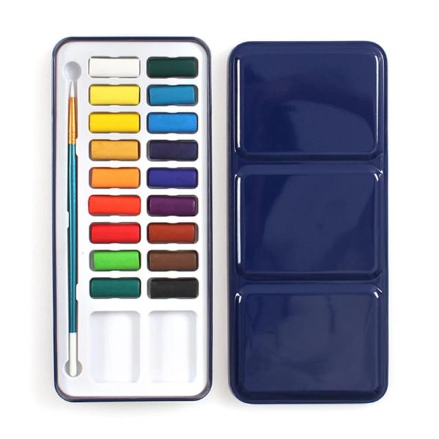 Conjunto de Tintas Aquarela Sólidas com 12, 18 ou 24 Cores e Pincel Portátil para Pintura em Tecido, Pedra e Papel