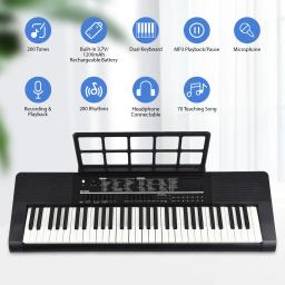 Biun-Teclado Eletrônico Portátil, 61 Teclas, Modo de Teclado Duplo, Piano Musical para Iniciantes, 70 Canções de Ensino, 200 Tons - Image 3