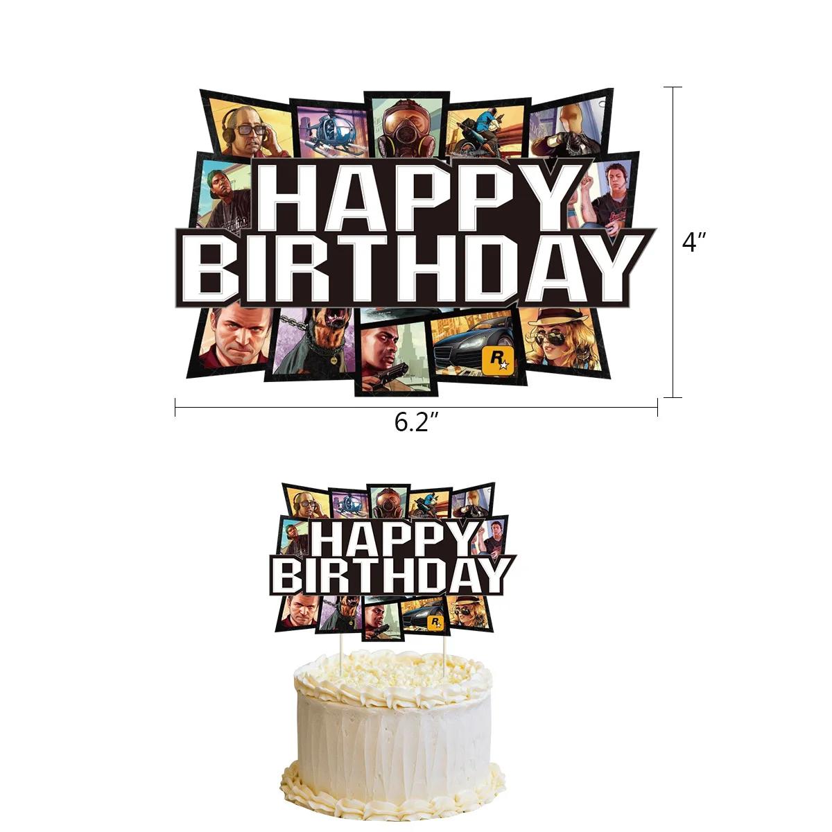 GTA5 Decoração de festa Grand Theft Auto Game Tema Balão Bandeira Banner Cake Topper Presente para crianças Suprimentos de aniversário - Image 1