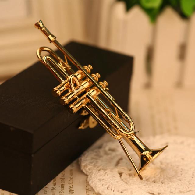Mini Trompete Decorativo em Miniatura com Suporte e Estojo - Ideal para Coleção e Presentes