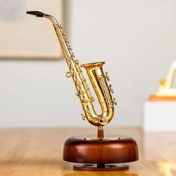 Clássica Wind Up Saxophone Music Box, Twirling Music Box, Base giratória, réplica em miniatura, instrumento de sopro - Image 3