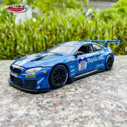 Modelo de carro de corrida para crianças, MSZ 1:24, BMW M6 GT3, puxão leve e sonoro, coleção para meninos - Image 1