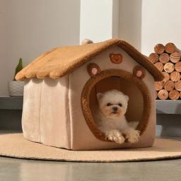 Casa de estimação dobrável para cães e gatos, Cama de canil para cães pequenos, Cama quente para inverno, Ninho confortável, Cama para cachorros - Image 6