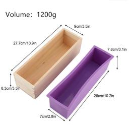 Kit de moldes de sabão de silicone 1,2l, 42 oz, molde retangular de sabão de silicone de madeira com raspador reto ondulado de aço inoxidável, faça você mesmo - Image 5