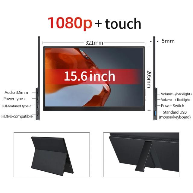 Monitor Portátil Touch Screen VCHANCE-15 1080p com Dois Suportes - Segundo Display para Laptop, PS4, PS5, Switch, Xbox e MacBook