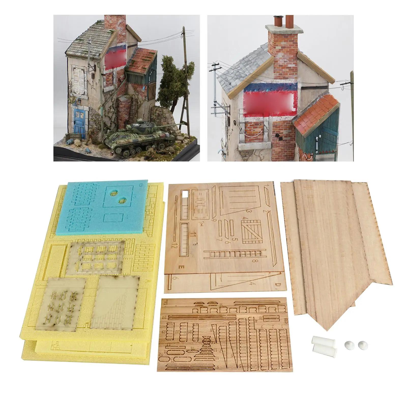 Unpainted De Madeira Miniatura Edifício Modelo Kits, Ruínas Casa, Cena Diorama Artesanal, Micro Paisagem, Modelo Arquitetura, 1/35 - Image 1