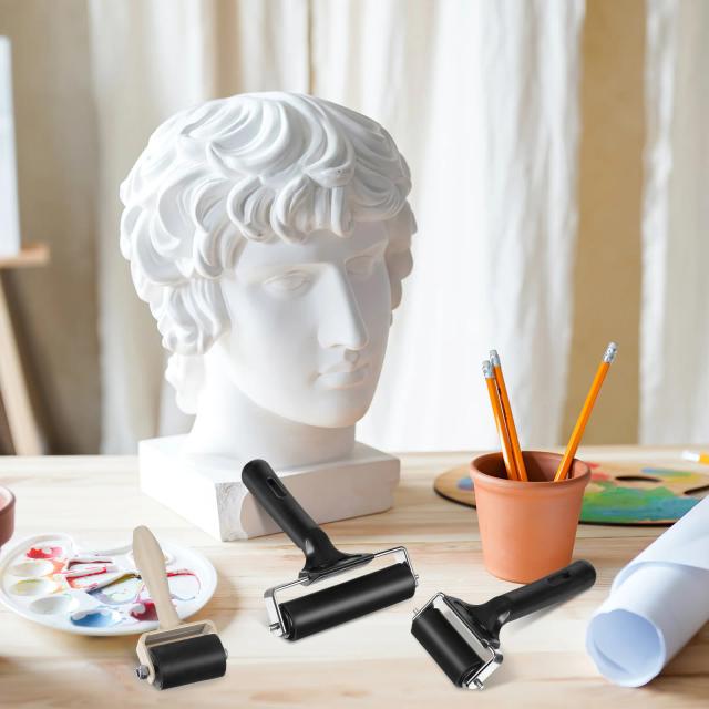 Conjunto de 3 Rolos Brayer para Pintura: Ferramentas de Óleo e Artesanato em Borracha para Impressões e Desenhos em Diamante