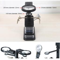 Lupa de solda multifuncional, Suporte de solda USB, Ferramenta de reparo, Luz LED, Desktop, 3X, 4.5X, 25X - Image 6