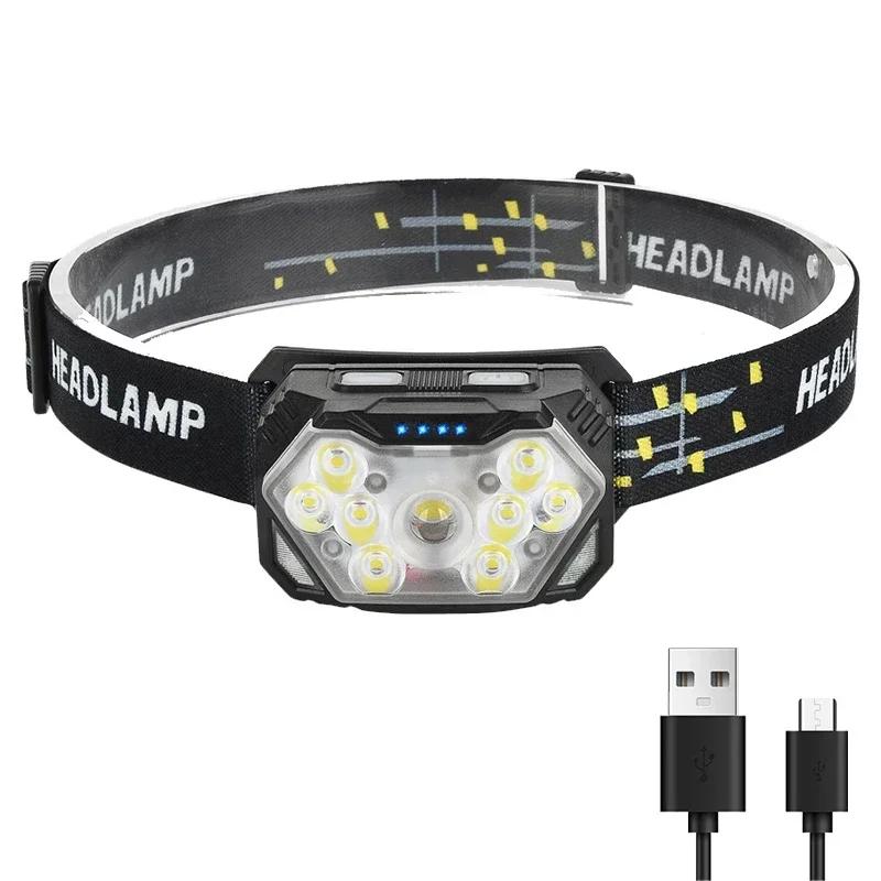 9 led forte luz farol usb recarregável sensor de movimento farol portátil pesca acampamento ao ar livre lâmpada cabeça 1200mah - Image 1