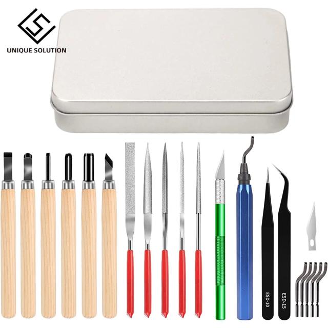 Conjunto de 25 Ferramentas de Precisão para Impressão 3D: Caixa Completa com Faca Exata e Ferramenta de Desbaste para Escultura e Modelagem