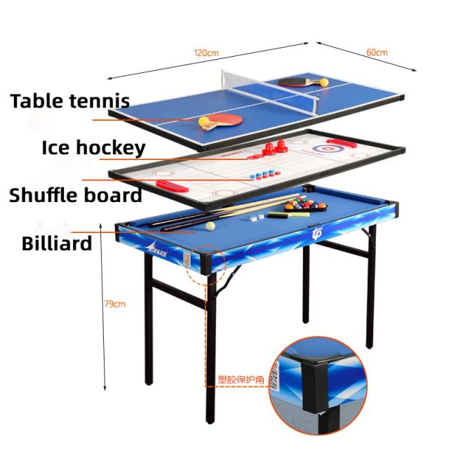 Mesa Dobrável Multifuncional 4 em 1 para Crianças: Bilhar, Tênis de Mesa, Hóquei no Gelo e Shuffleboard em Casa