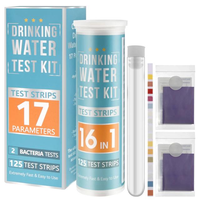 Kit de Teste de Qualidade da Água 15 em 1 para Aquários e Água Potável com 125 Tiras para pH, Água Doce e Salgada