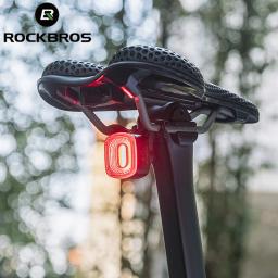 Rockbros inteligente bicicleta cauda luz traseira freio de parada automática ipx6 à prova dwaterproof água tipo-c carga ciclismo cauda lanterna traseira da bicicleta luzes led - Image 1