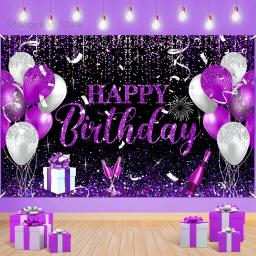 Banner de aniversário para mulheres e homens, grande roxo e preto, fundo de festa temática, banner de feliz aniversário - Image 1