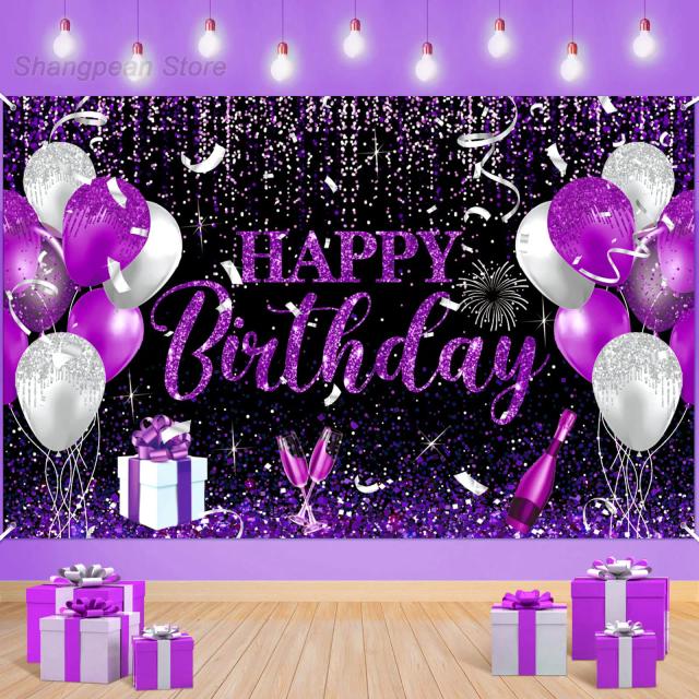 Banner de Aniversário Temático em Roxo e Preto para Mulheres e Homens