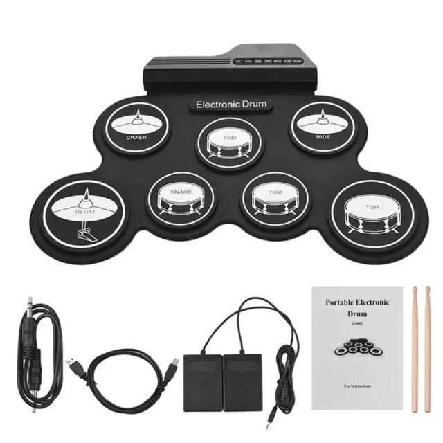 Kit de Bateria Eletrônica Portátil para Iniciantes com Pad Dobrável de Silicone, Pedal, Baquetas e Conexão USB para Música Disco e Jazz