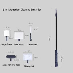Conjunto limpo para aquário, de alta qualidade, 5 em 1, limpador de aquário, rede de peixes, raspador de esponja, kit de ferramentas de limpeza para tanque de peixes - Image 3