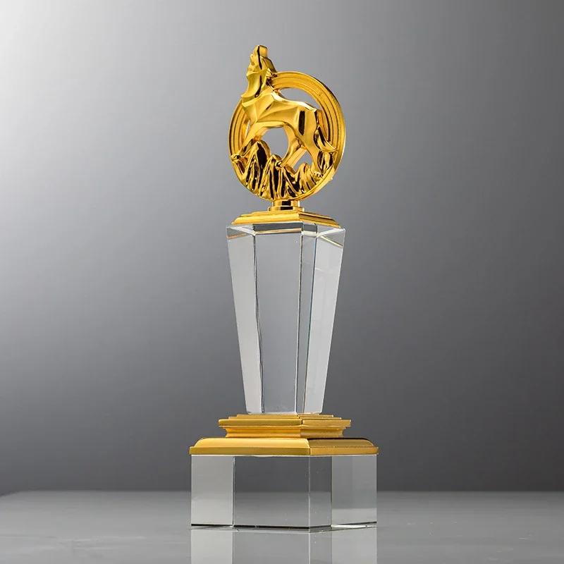 Troféu De Cristal Personalizado High-End, Lembrança Artesanato Presente, Decoração Para Casa, Criativo Metal Deer Troféus, Prêmio Comemorativo, 1Pc - Image 1