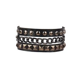 Pulseira de couro punk para homens e mulheres, bracelete rebite, pulseira de couro preto ajustável com joias cravejadas de metal, anos 90 - Image 6